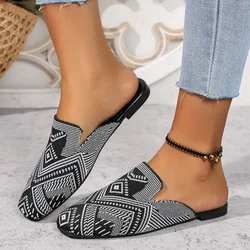 2024 Fashion Striped Loafers Shoes Women Summer Slip-on Breathable Knitting Flats Woman Comfort Non-slip Soft Bottom Sandal