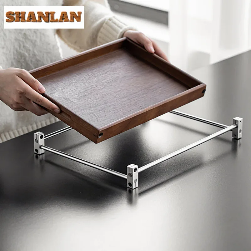

Walnut Aluminum Base Tea Tray Creative Dried Fruit Plate Coffee Storage Board Teapot Stove Insulation Dishes For Serving Cafes