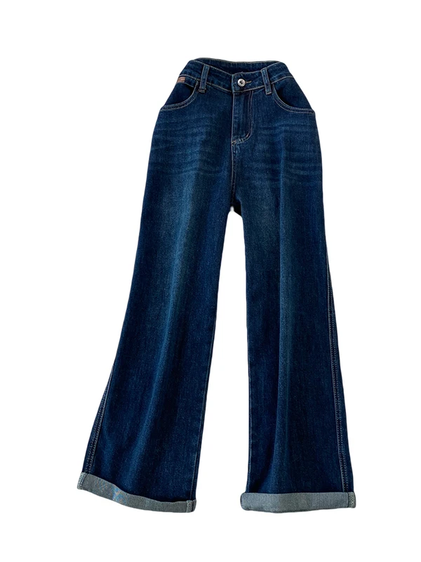Amerikanische Retro-Jeans mit hoher Taille für Damen, lockere Hose mit geradem Bein, lässige Herbst-Winter-Faion-Hose in Übergröße mit Bündchen und weitem Bein