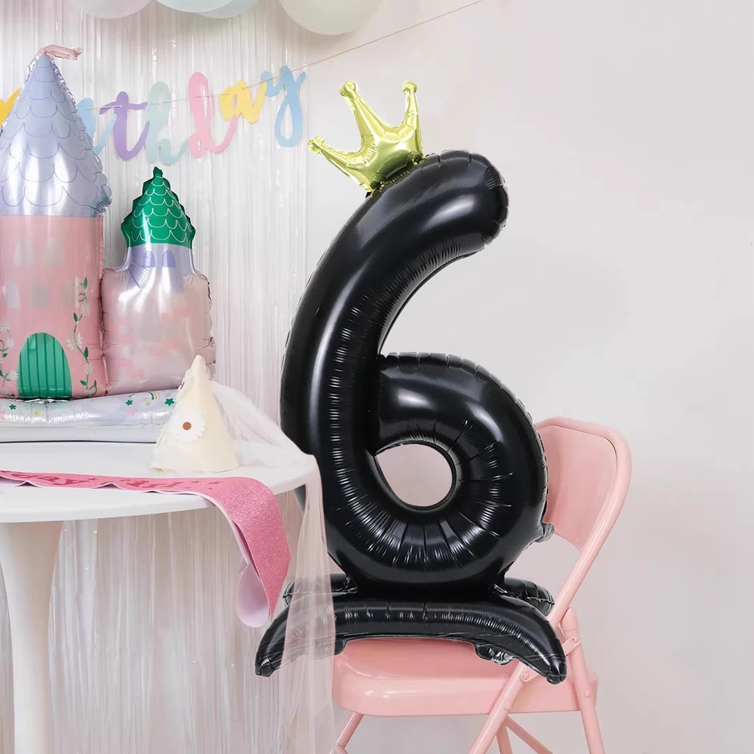 42 Zoll Vertikaler Schwarzer Digitaler Ballon mit Krone, Dekoration für Geburtstagsfeiern von Jungen und Mädchen, Happy Birthday Ballon – Detail 1
