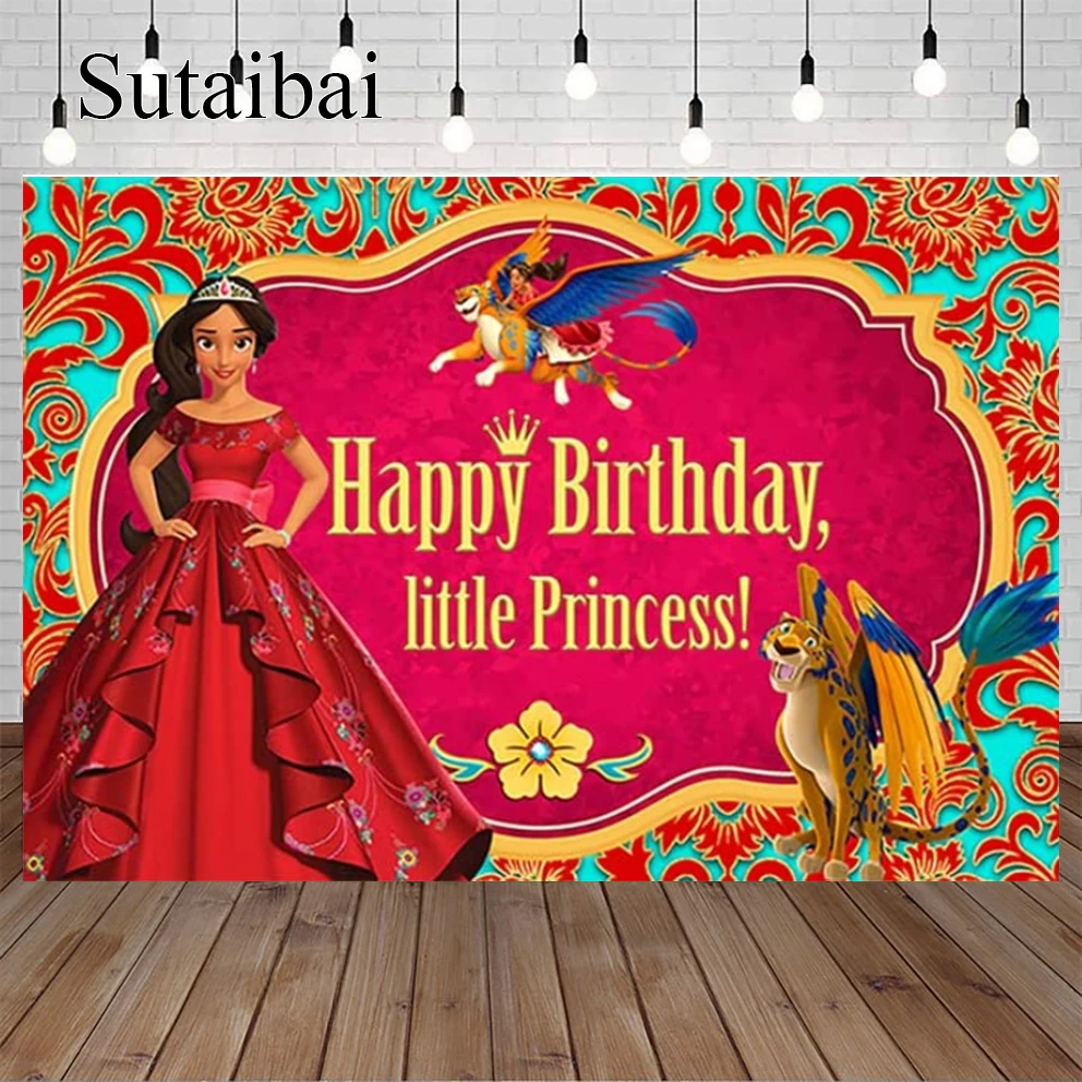 Red Princess Elena Backdrop for Birthday Party Decorations Elena of Avalor Banner for Baby Shower Party Supplies