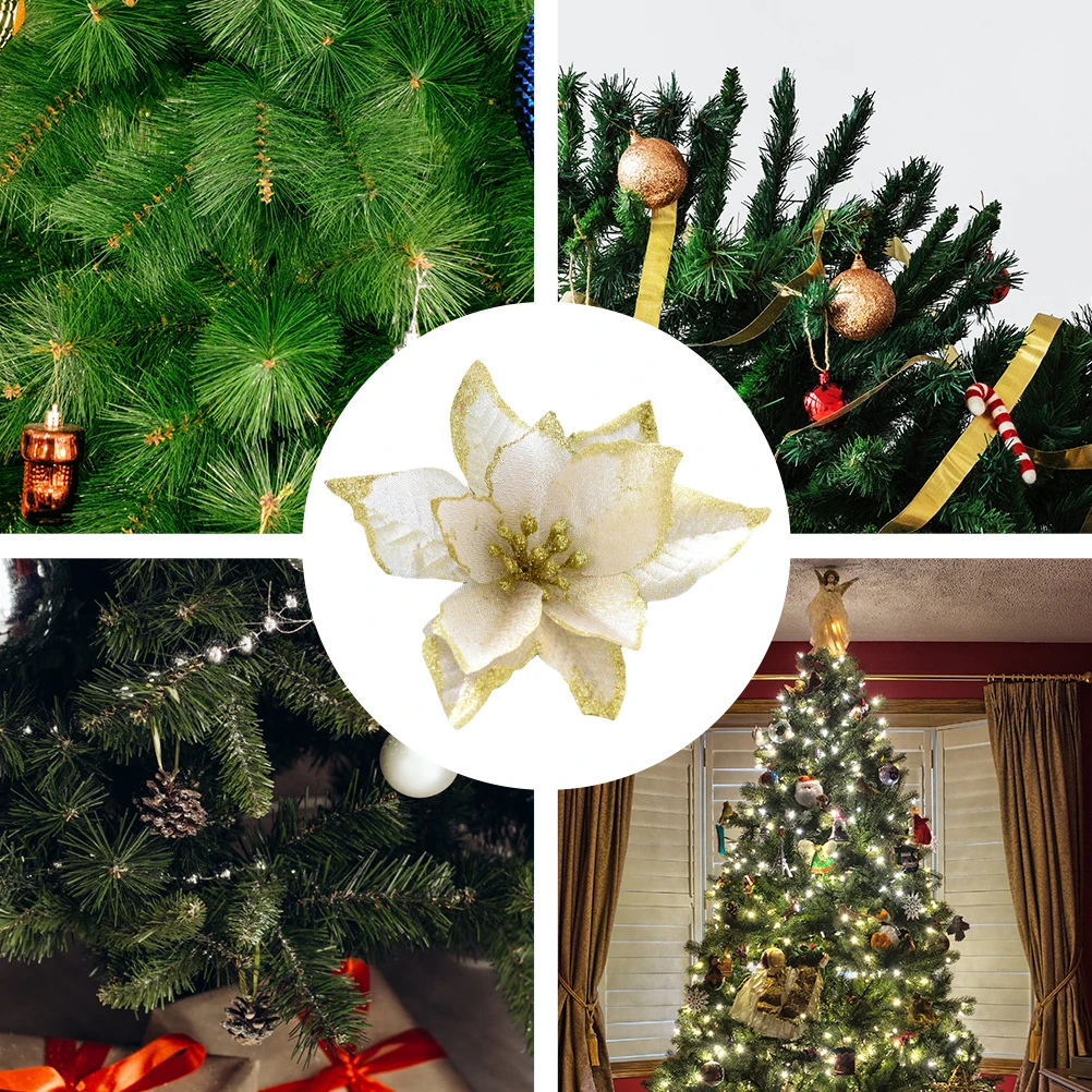 

36pcs Christmas Ornament Cloth Simulated Flower Diy Craft Decoration Pendant For Tree Party Wall Wedding Home Glitter Artificial