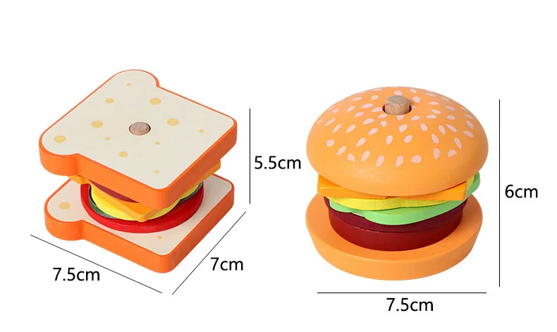 Holz Burger Sandwich Stapeln Spielzeug Montessori Pädagogisches Spielzeug Pretend Spielen Lebensmittel Puzzle Spielzeug Für Kinder Entwickeln Feinmotorik – Detail 10