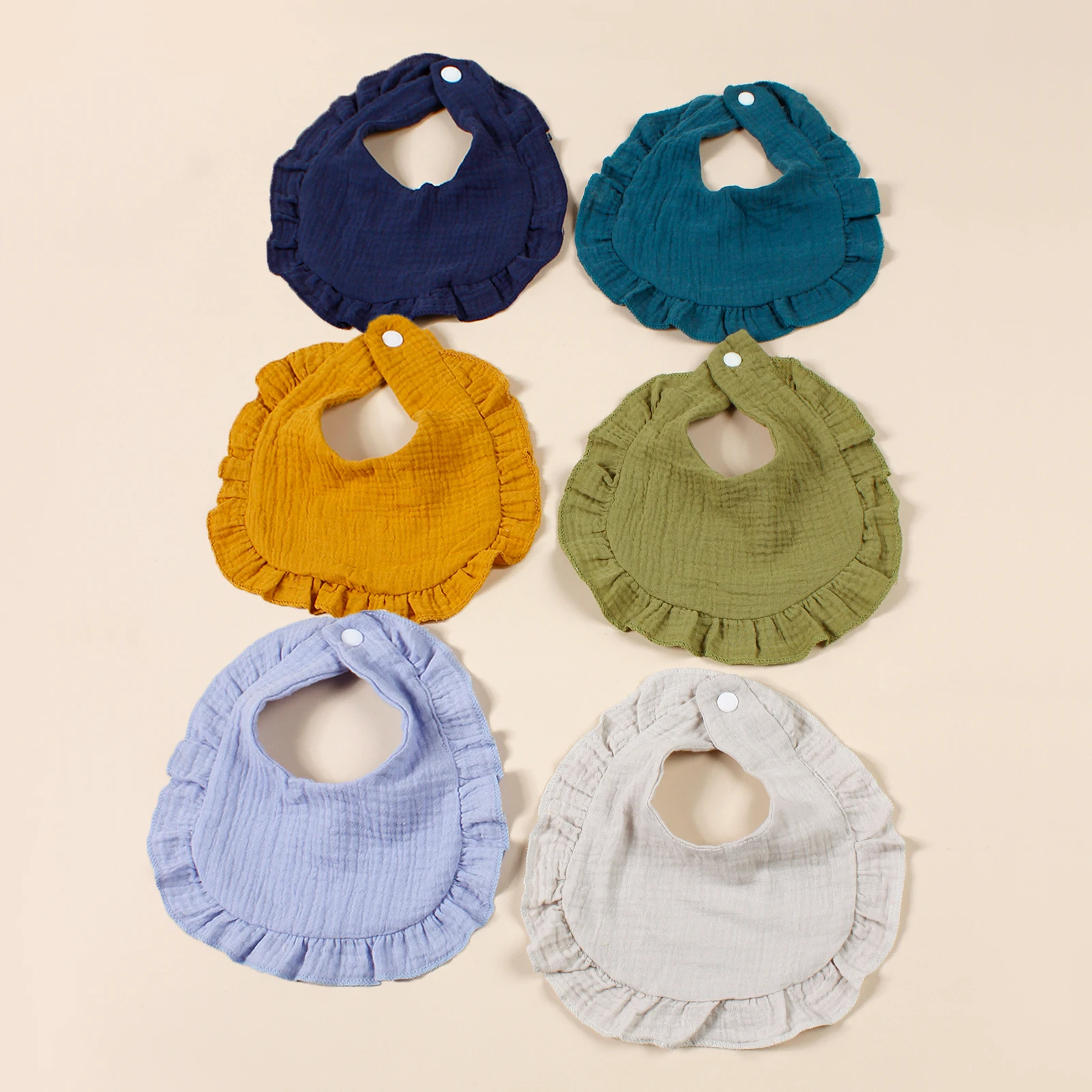 6pcs Wholesale Baby Security Cotton Ruffle Bibs Breathable Absorption Saliva Towels