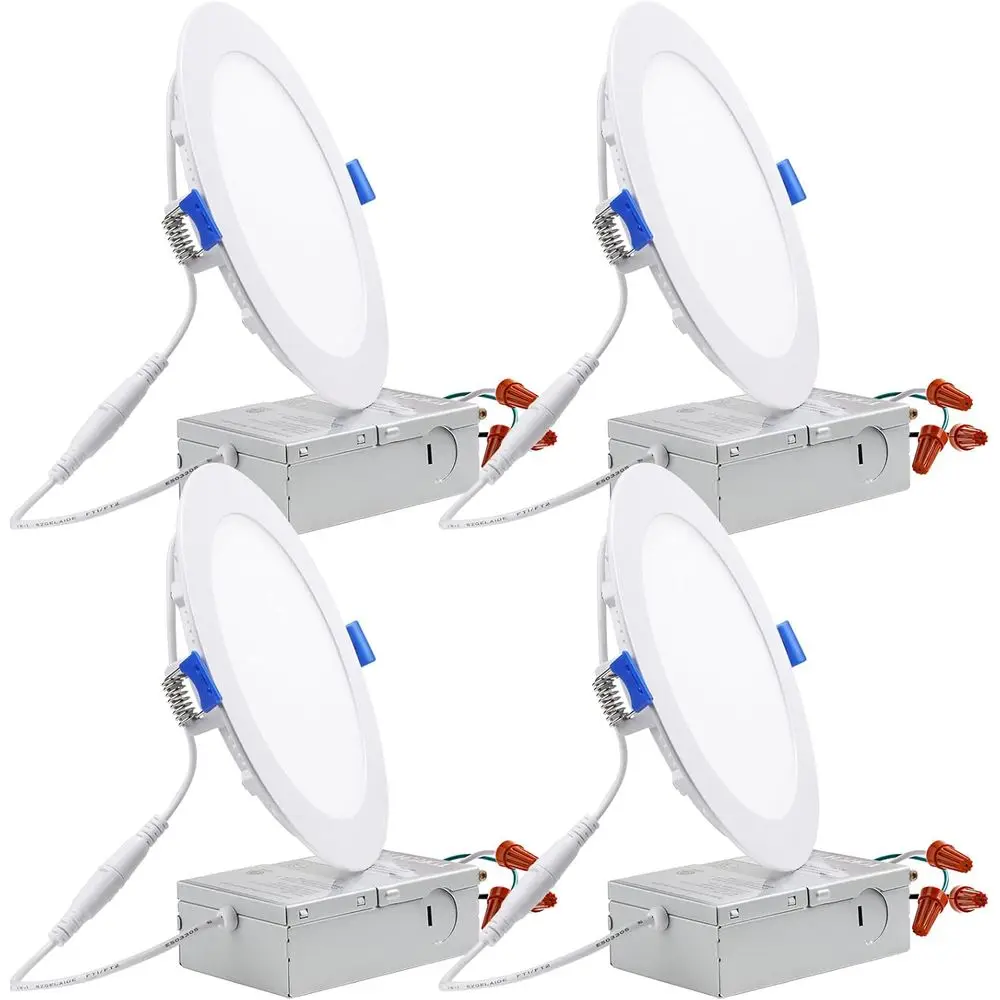 

6 Inch Ultra-Thin LED Reced Light with Junction Box, 4000K Cool White, 12W 100W Eqv. Dimmable Slim LED Downlight, ETL and Energy