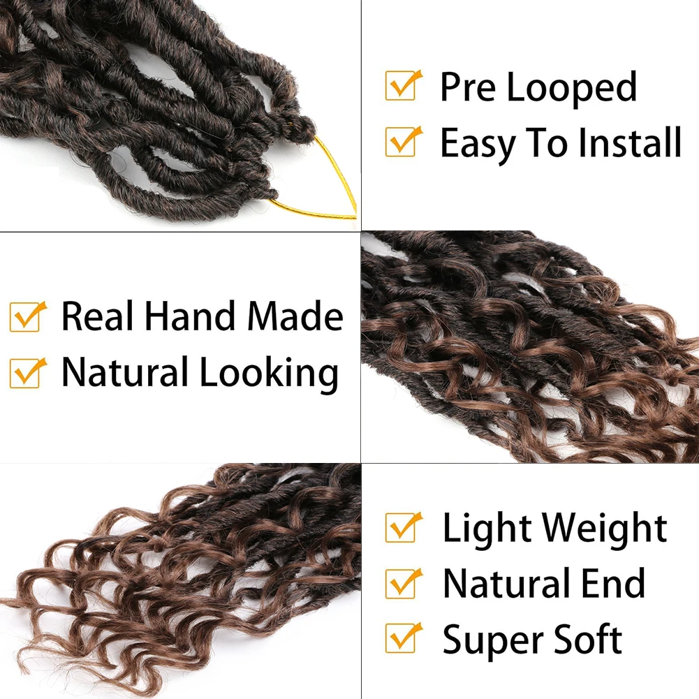 وصلات شعر كروشيه من Goddess Locs 12 حامل/حزمة 10 بوصة شعر فو لوكس مع أطراف مجعدة مموجة عميقة اصطناعية مموجة مسبقًا