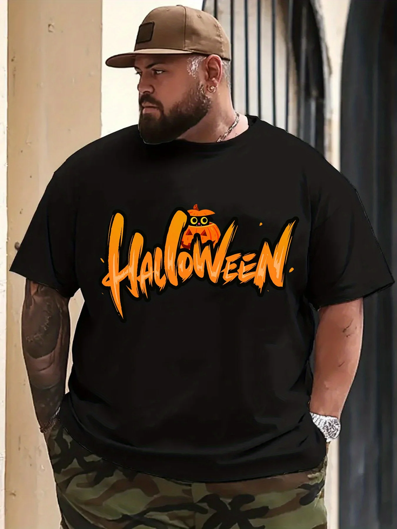 Amerikaans retro Halloween T-shirt - Pompoenkopprint, feestkostuum, straatstijl
