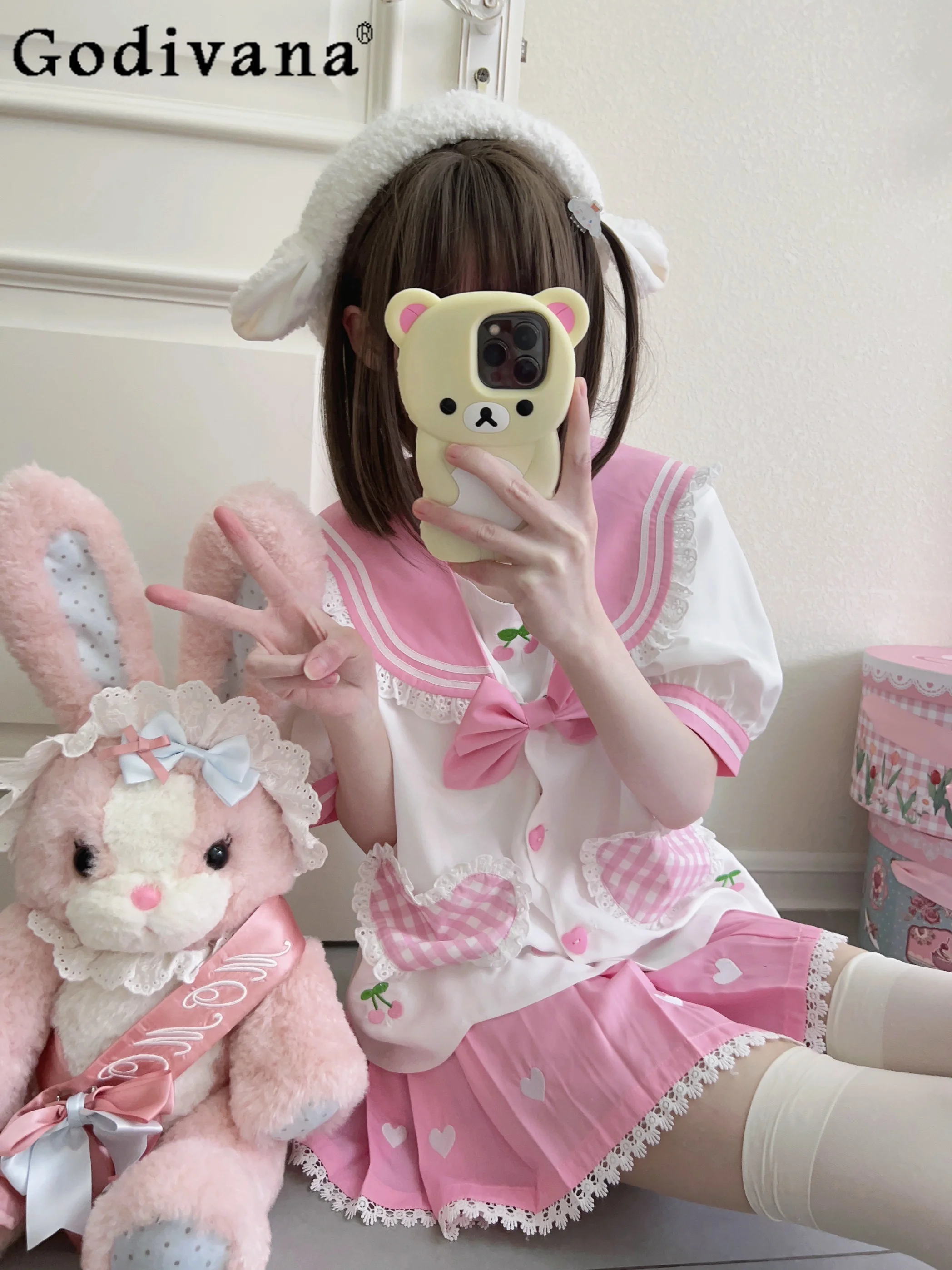 

Новый летний мягкий комплект Kawaii Y2k для девочек, оригинальный студенческий милый милый японский студенческий комплект униформы, топ + юбка, комплект из 2 предметов