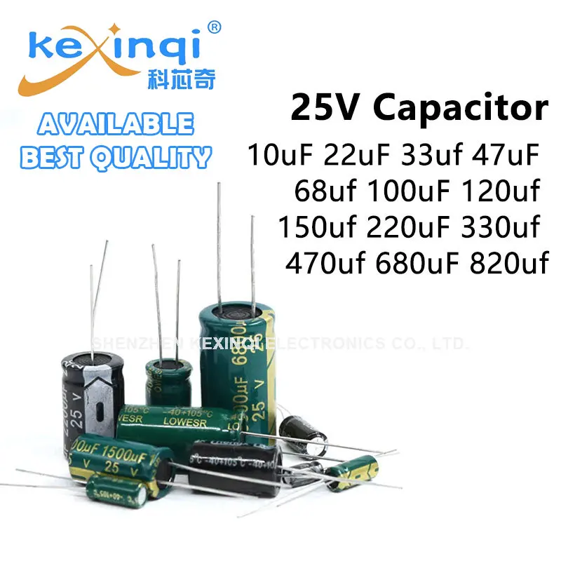 

10-50pcs 25V DIP Aluminum Electrolytic Capacitor 10uF 22uF 33uf 47uF 68uf 100uF 120uf 150uf 220uF 330uf 470uf 680uF 820uf