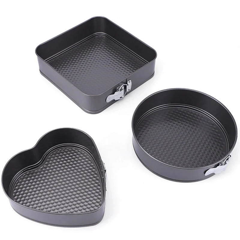 3 Pcs/Set Non-Stick Metal Baking Cake Mold Round Heart Square Shape Removable Bottom Bake Mould Cake Pan Bakeware Cake