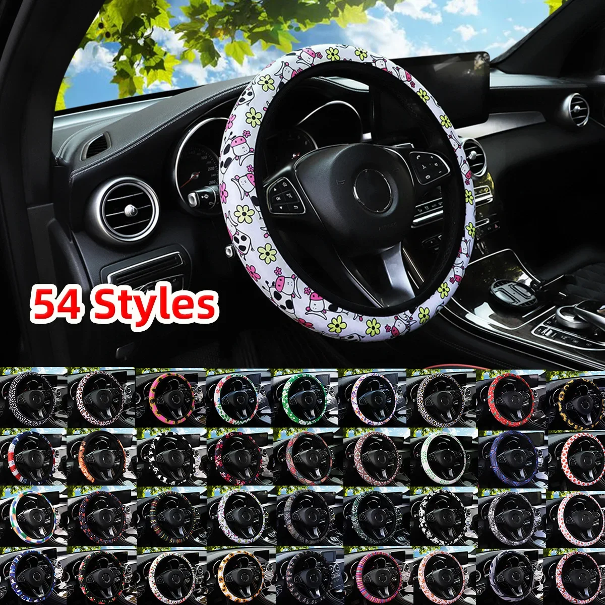 1 Stück Neopren Universal Anti-Rutsch Lenkradbezug mit Bedrucktem Muster Komfortabler Griff Elegante Kreativität Auto-Zubehör – Detail 4