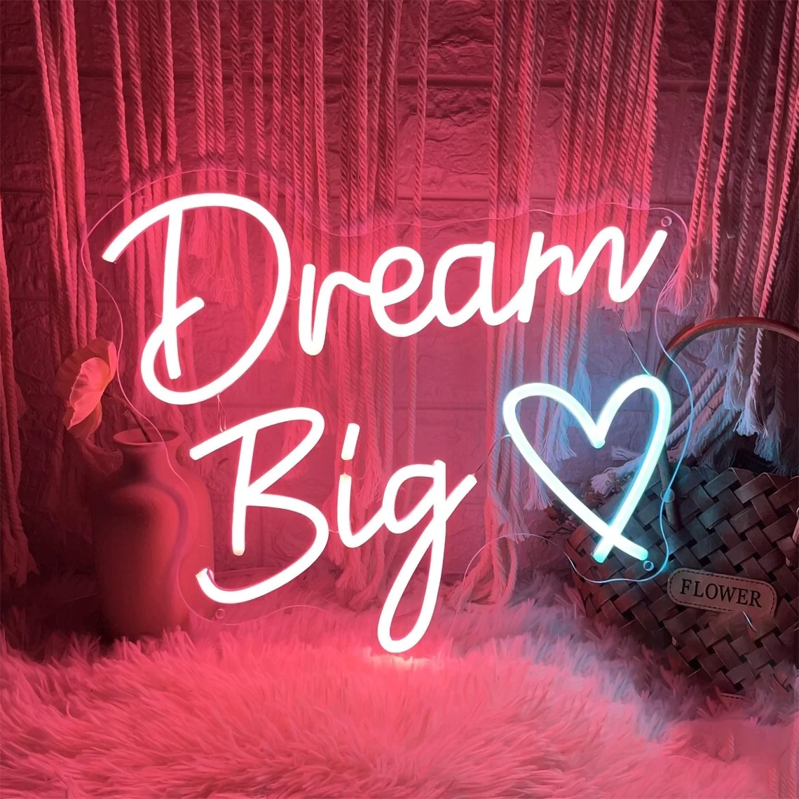 Dream Big Heart Neon Sign Motivational Quotes Neon Classroom Home Bedroom Wall Decor Kid's and Teens Room Decor Gifts