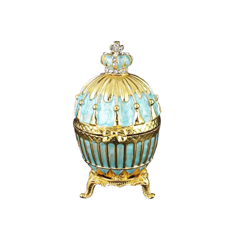Enamel Faberge Crown Easter Egg Jewel Case Jewelry Storage Box Metal Handicraft Home Furnishing Articles Christmas Holiday Gift