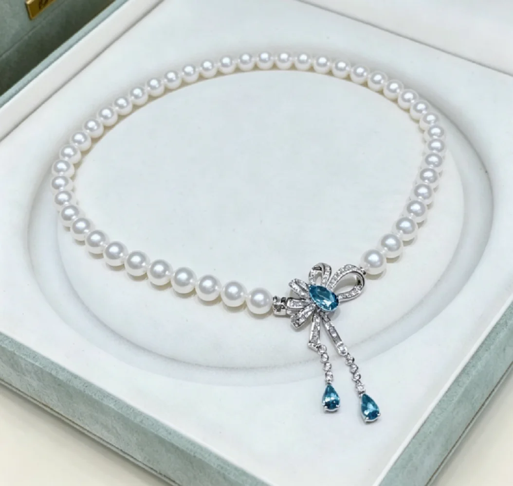 

Water droplet temperament natural pearl necklace AAAA6-7mm 7-8mm Japanese white pearl necklace 18in/925s
