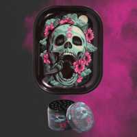 1/2pcs Skull and Flowers XO Rolling Tray and Herb Grinder Combo