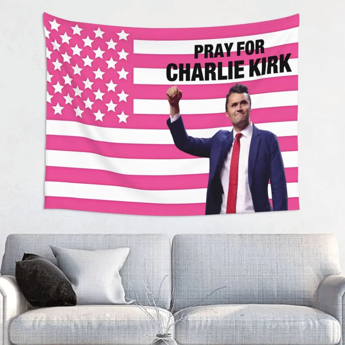 Pink American Flag Charlie Kirk Tapestry Wall Hanging Hippie Polyester Tapestries INS Decoration Room Home Decor Wall Cloth
