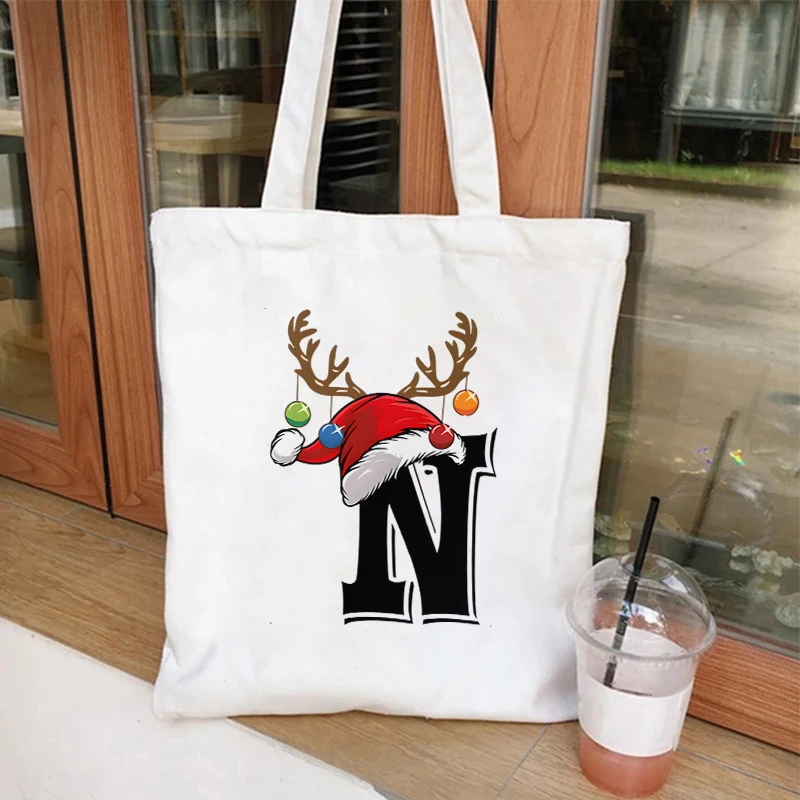 حقيبة كتف الموضة المرأة خمر حمل الحقائب A-Z 26 الأبجدية عيد الميلاد حفلة طباعة أكياس التسوق عيد الميلاد موضوع حقائب اليد النسائية