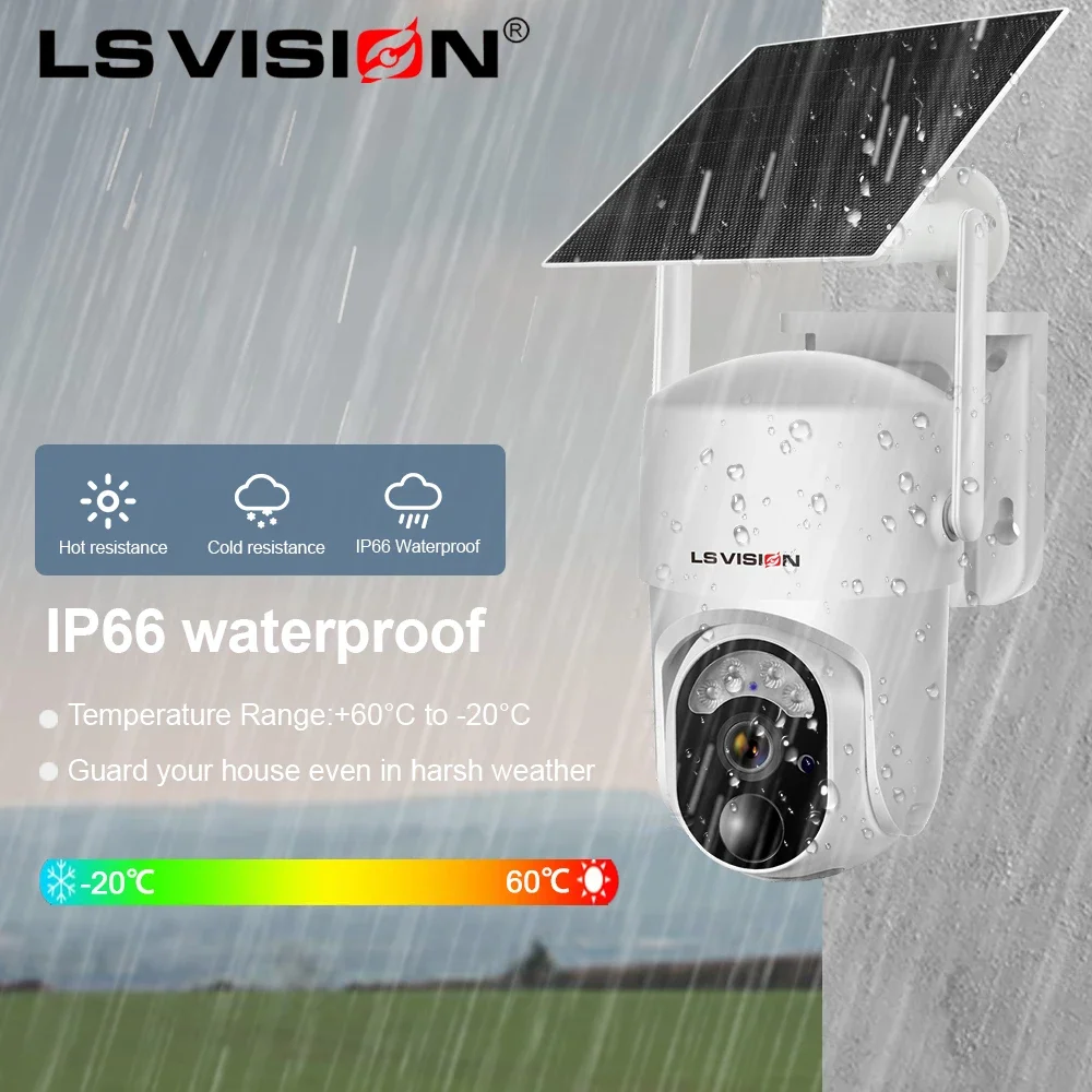 LS VISION 4MP Solar Monitor Camera PIR Detection Night Vision Color Camera Outdoor Solar Wireless Security Camera Wi-Fi/4G Cam