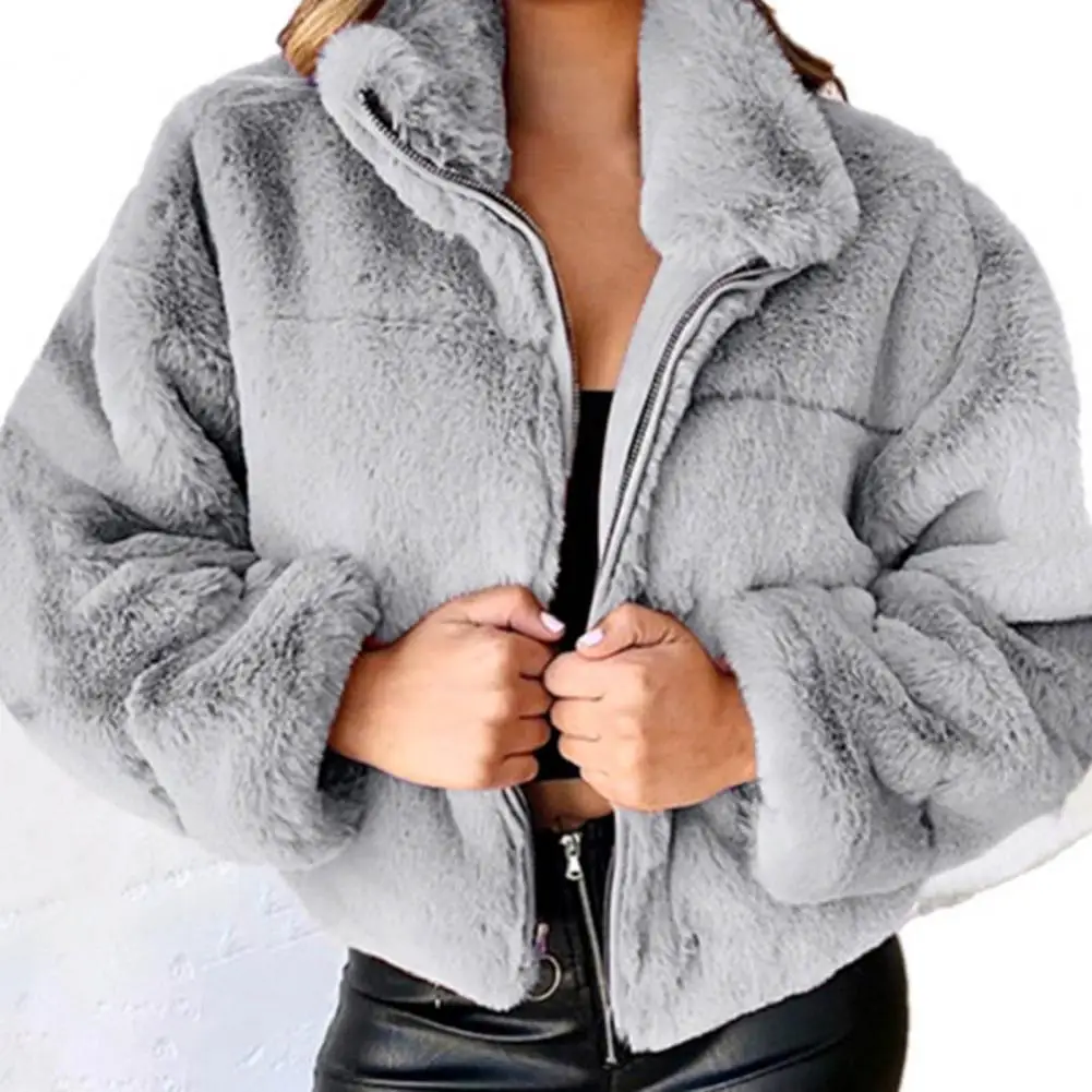 

Women Cotton Blended Coat Elegant Women's Plush Zipper Cardigan Stylish Commute Design for Autumn Winter Cozy Solid for Trendy