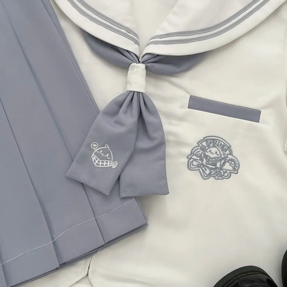 2024 japanisch grau weiß farblich passend jk Uniform lange Kurzarm Top Falten rock Frauen Sommer süße Mädchen Matrosen uniform