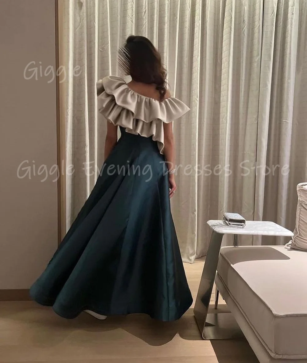 Giggle Satin A-line Off-the-shoulder Neckline Ruffle Formal Prom Gown Ankle-length Evening Elegant Party Dresses for Women 2023