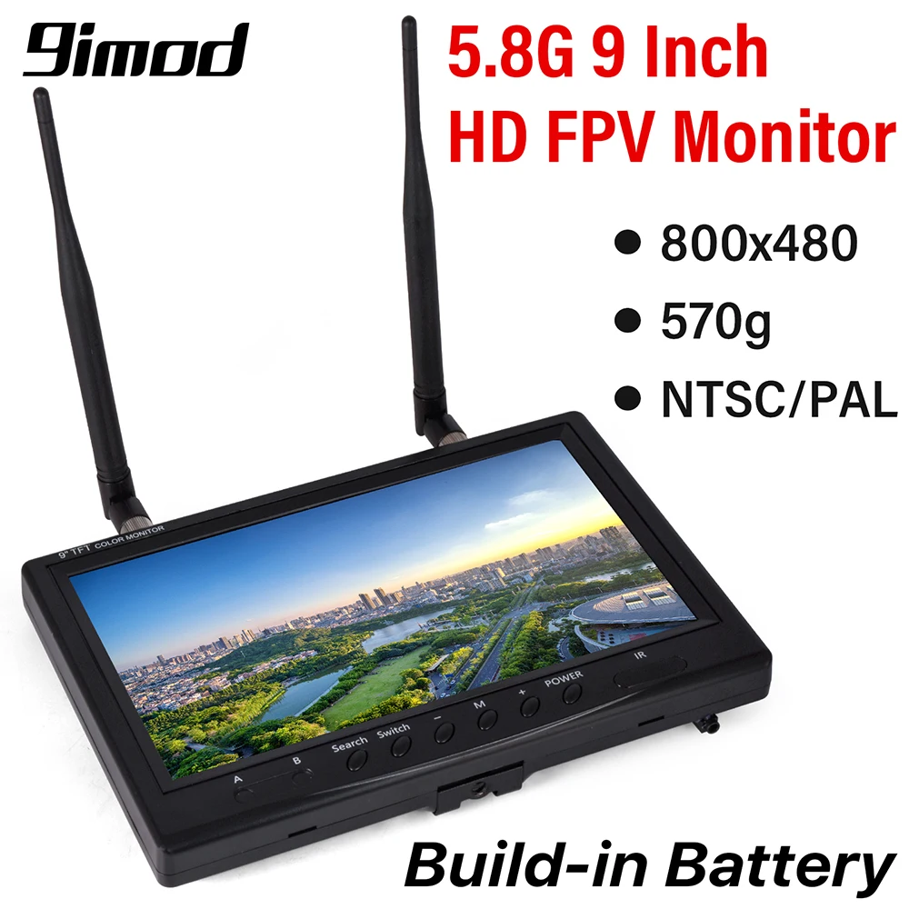 9IMOD 5.8G 9 inch FPV Monitor LCD HD Screen 800x480 16:9 NTSC/PAL Auto Search Build-in Battery for FPV Drone RC Quadcopter