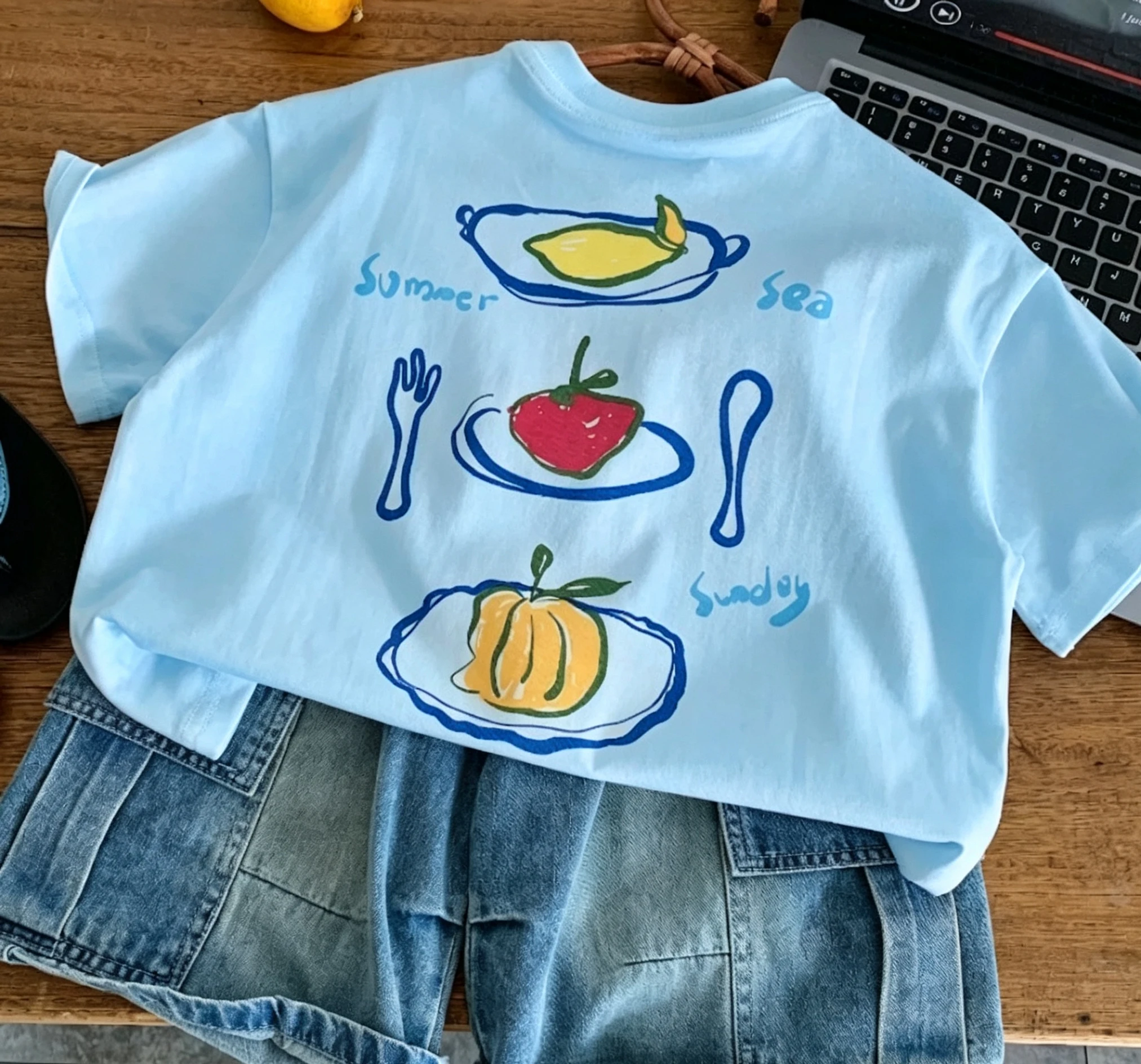Baby Clothing Korea - Children'S Korean Cartoon Printed Short Sleeved