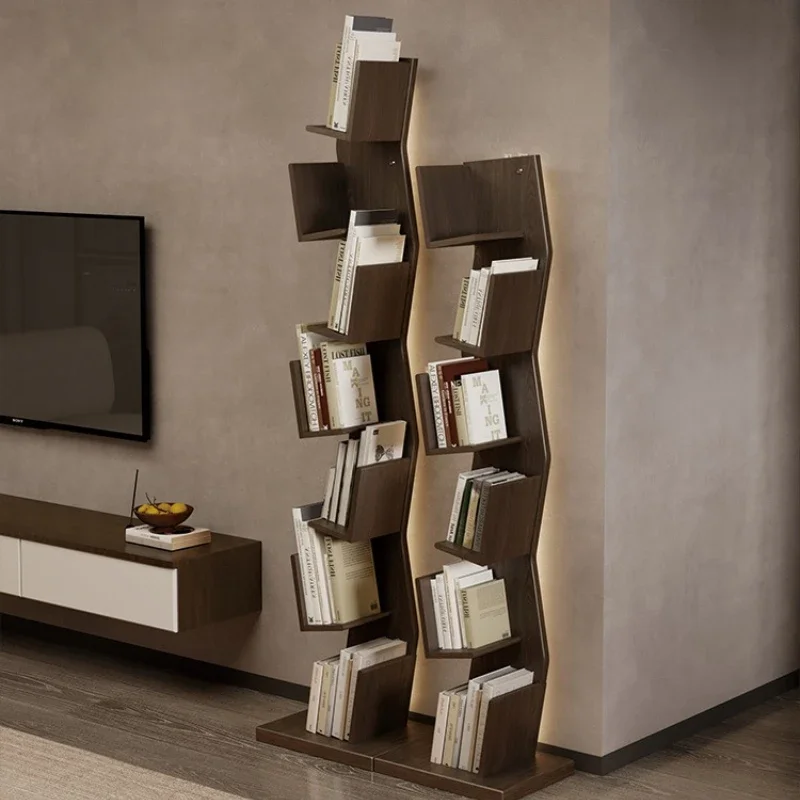 Solid wood bookshelf, floor-to-wall vertical storage rack, corner shelf, household bookcase