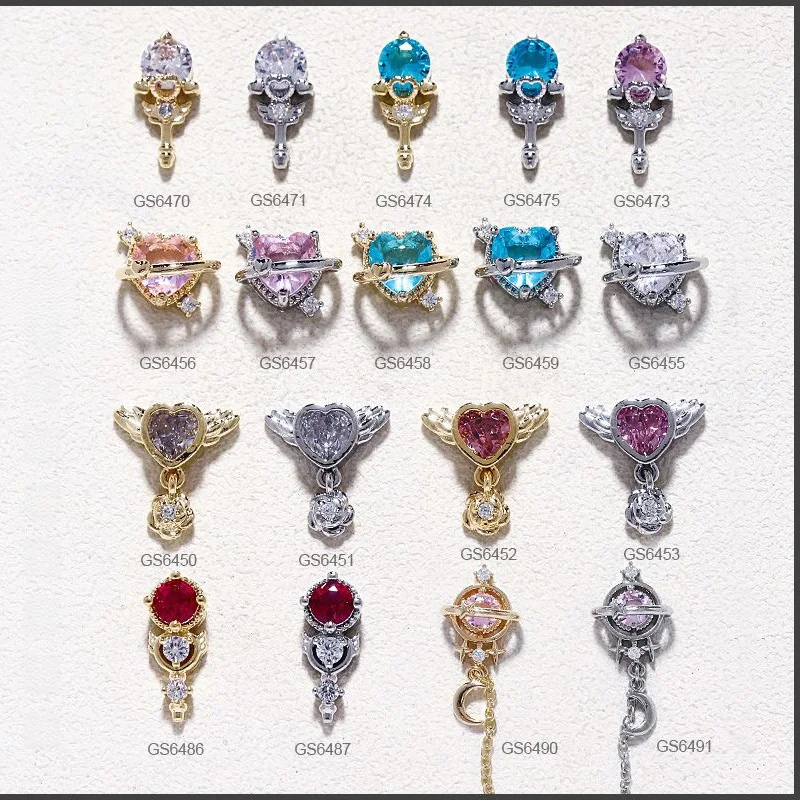 10pcs 3D Nail Art Rhinestones Moon Heart Star Magic Staff Love Zircon Crystals Jewelry Decorations Charms for Nail Accessories