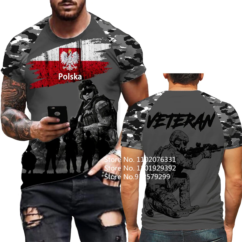 Army Veteran Camouflage Poland Flag 3D Printed T Shirt Short Sleeve Streetwear Fashion Casual Soldier Sports Tee