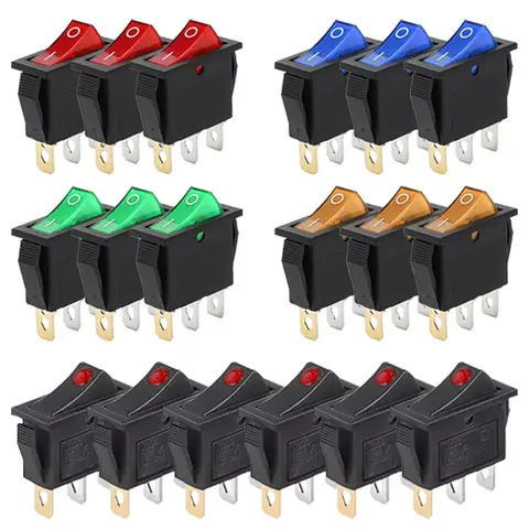Interruptor rocker kcd3 em formato de barco, 8 peças, 3 pinos, equipamento elétrico, interruptor liga-desliga com luz led/ponto vermelho