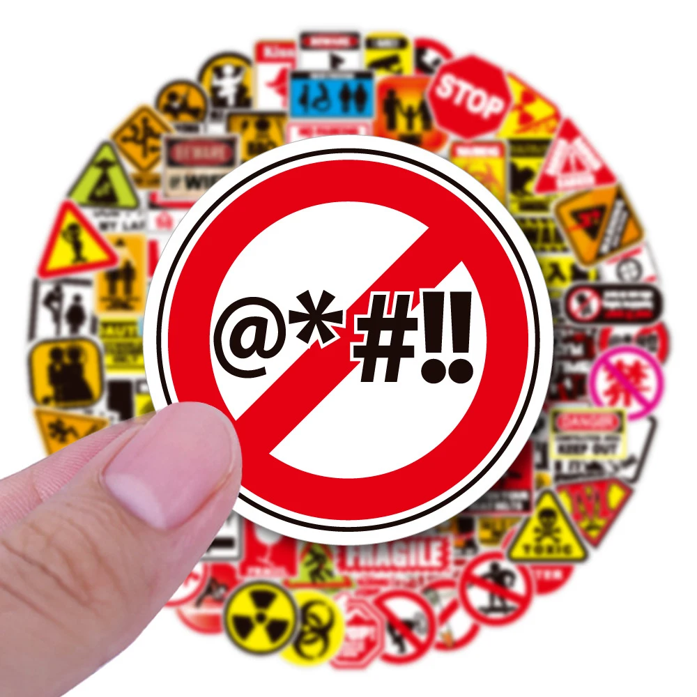 50/100pcs Cartoon Warning Stickers Danger Banning Skateboard Guitar Laptop Motorcycle Car Classic Toy Cool Decals Sticker