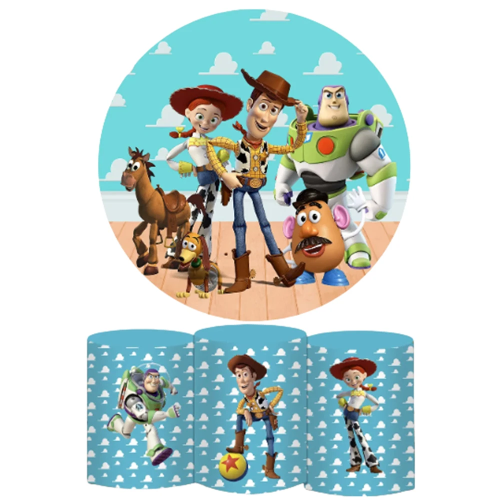 Toy Story Jessie Round Backdrop With 3 Cylinder Cover Background Photography Baby Shower Birthday Party Decoration Dessert Table