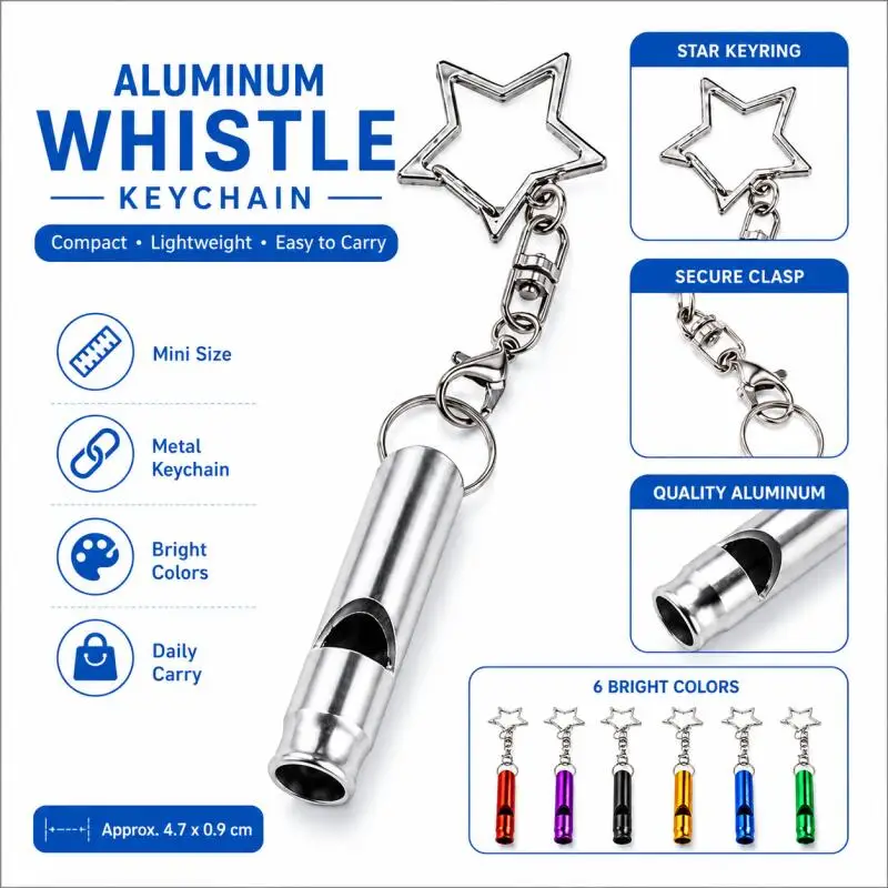 1/5/10/20 Aluminum Emergency Rescue Whistles with Pentagon Star Keychains, Tactical Survival Whistles for Hiking