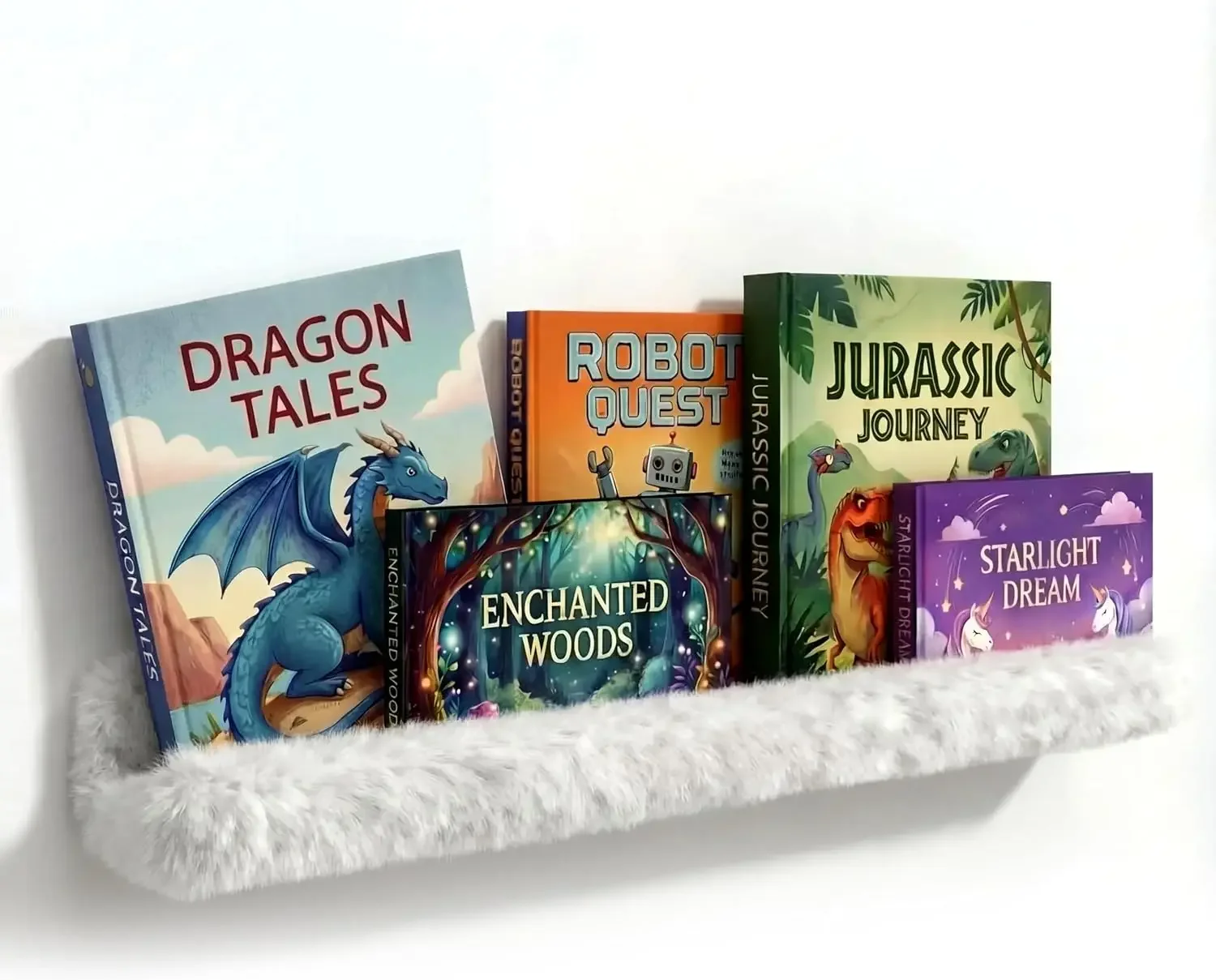 

Soft Plush Bookshelf for Kids, Easy Mount Wall Shelf, White