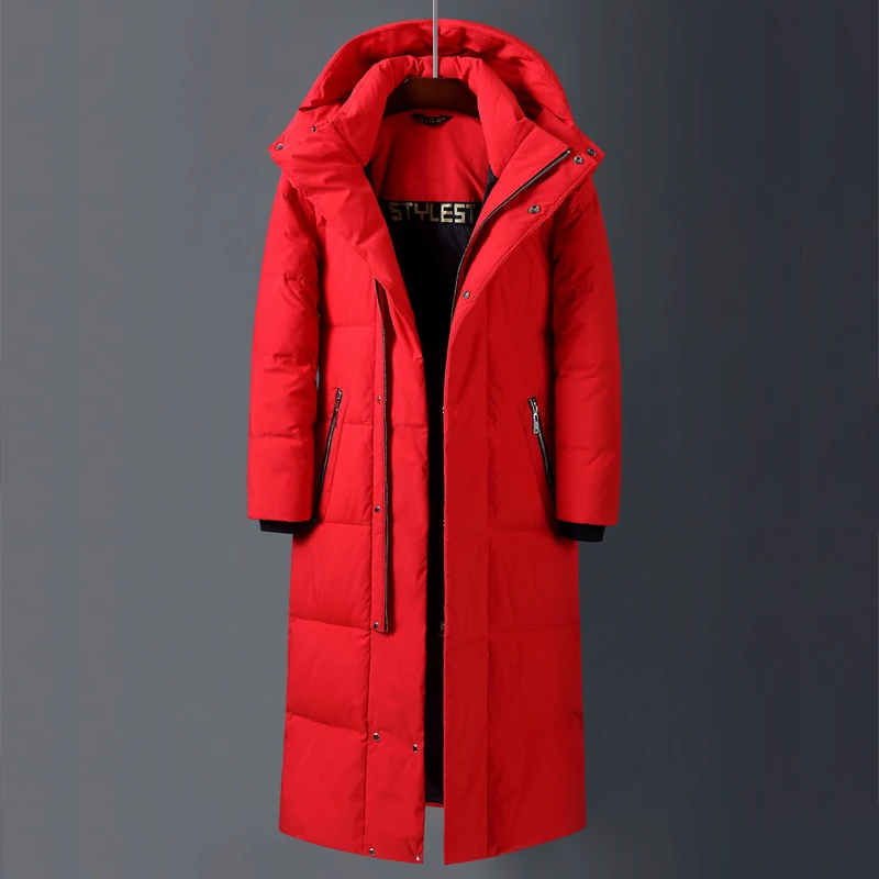 Mens Women Brand Red X-Long Down Coats 2023 New Winter Over The Knee Thicken Warm Detachable Hat Male\'s Jackets Canada Coat 5XL