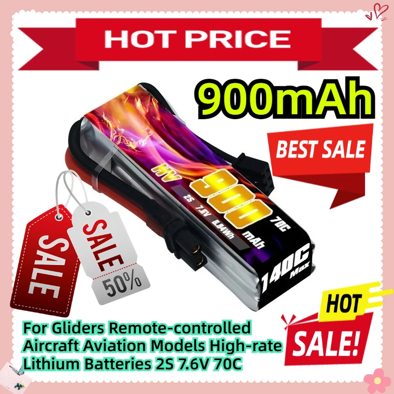 

For Gliders Remote-controlled Aircraft Aviation Models High-rate Lithium Batteries 900mAh 2S 7.6V 70C