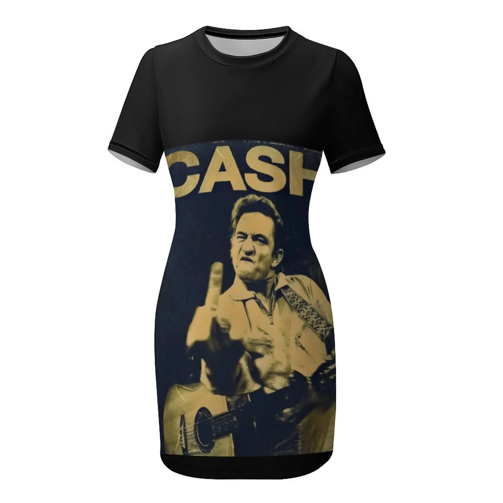 Johnny Cash Geeft Midle Finger Johnny_31207581 Jurk Met Korte Mouwen Grappige Sexy Vrouw Kleding Humor Cocktails Strappy Jurk