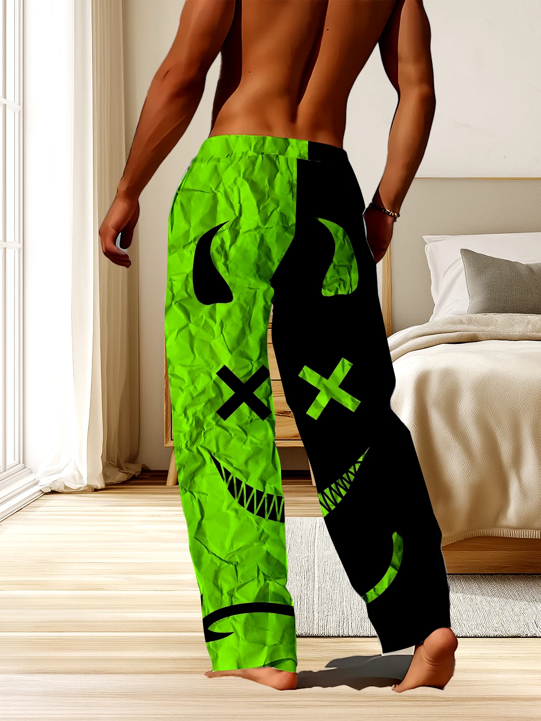 

Мужские брюки с 3D цифровой печатью, тренд зеленого и черного цвета с рисунком лица дьявола, повседневные брюки быстросохнущие, без выцветания.