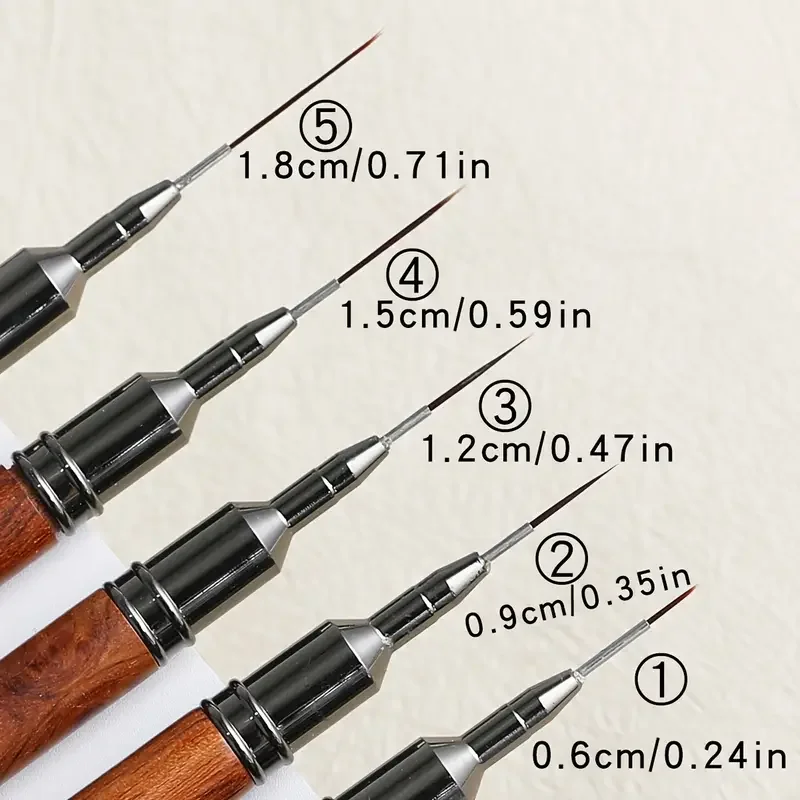 5 قطع من فرشاة الأظافر ذات المقبض الخشبي، فرشاة رسم مدببة دقيقة مناسبة للرسم المصغر، لوحة زيتية بألوان مائية من الأكريليك