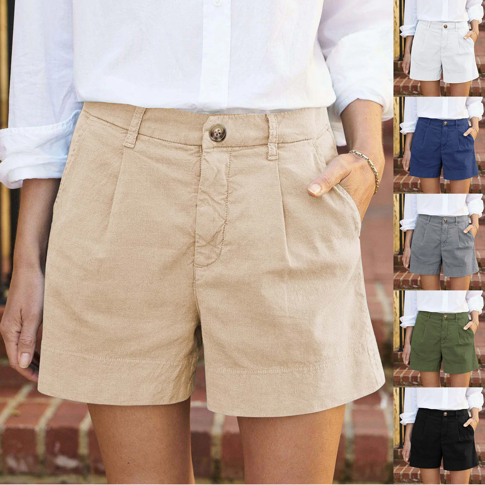 for Women Hot Sale Of The Season Spring Season Smart Commute Style No Stretch Fashionable Casual Cotton Linen Shorts