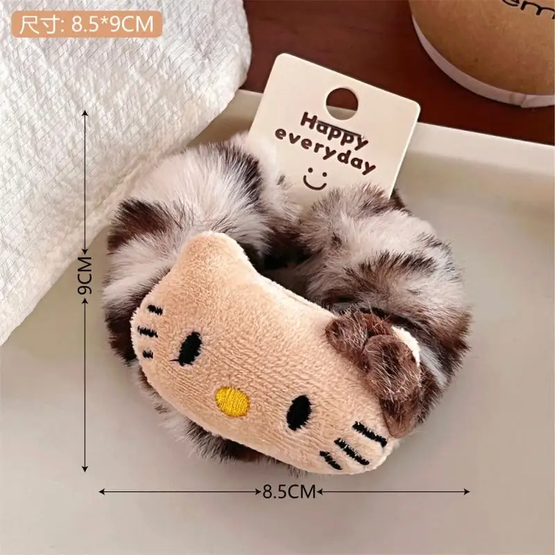 Sanrio Hello Kitty Leopard Print 새끼 고양이 헤어 루프 귀여운 플러시 헤어 로프 고탄성 헤어 액세서리 소녀를위한 생일 선물