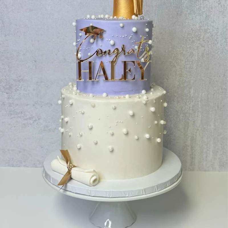 Graduation Cake Topper, Personalized Cake Topper for Graduation, Grad Cake Topper, Acrylic Gold Cake Charm, Congrats Grad