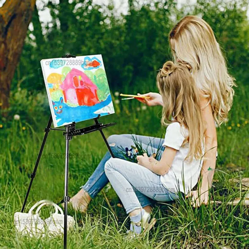 حامل رسم معدني قابل للطي للسفر في الهواء الطلق رف عرض ثلاثي القوائم مع حقيبة للفنان رسم فني هدية للطلاب