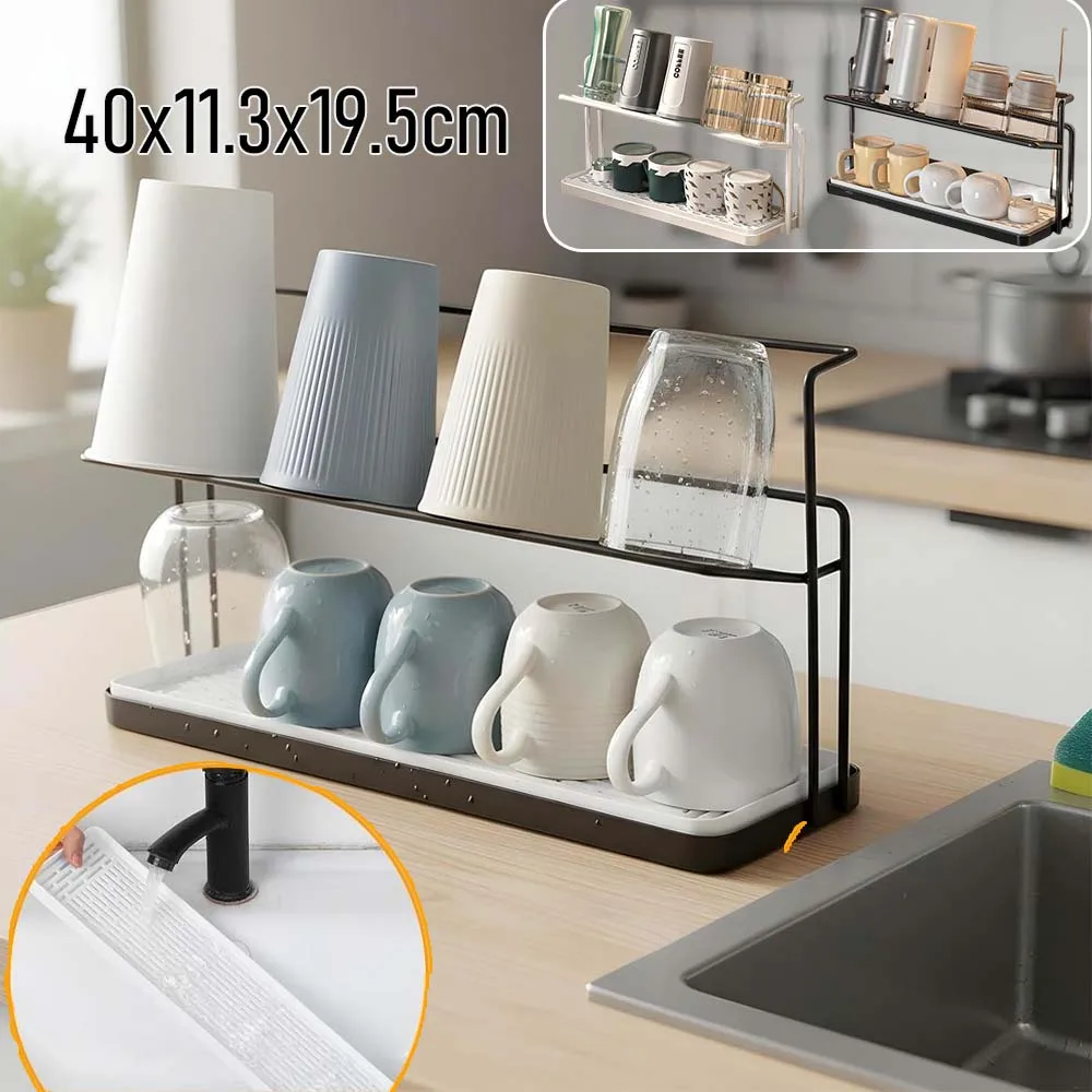 

1PC 2 Tier Bottle Drying Rack with Removable Drain Tray Space Saving Cup Drying Holder Kitchen Counter Organizer for Home Office