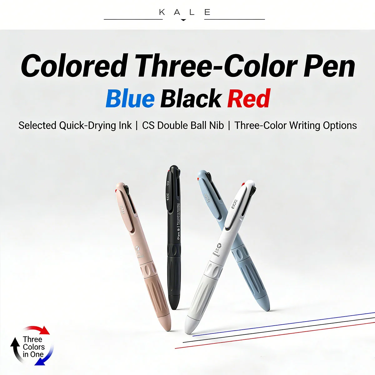 3-in-1 multi-color gel pen, black blue red quick drying ink three color pen, used for notes, diary, office supplies