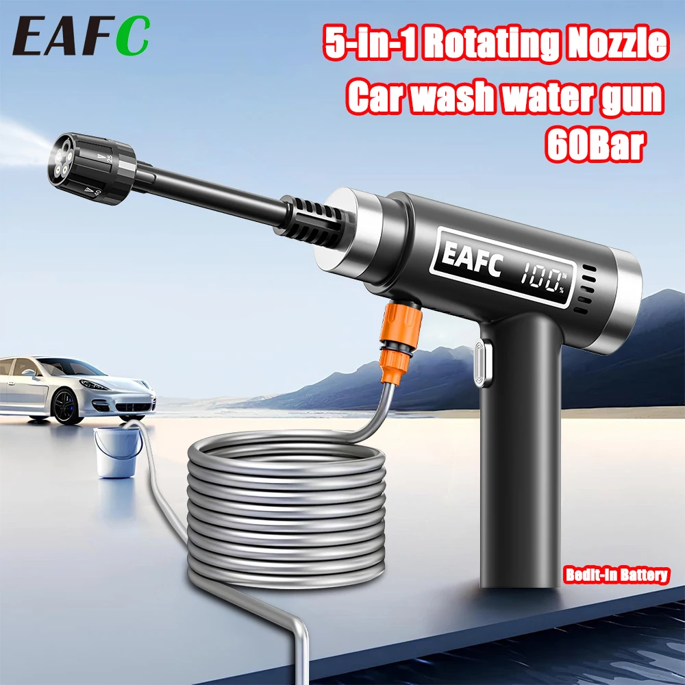 

EAFC Wireless High Pressure Car Washing Machine Bedlt-In Battery Rechargeable Electric Car Washer Portable Water Gun Kit Cleaner