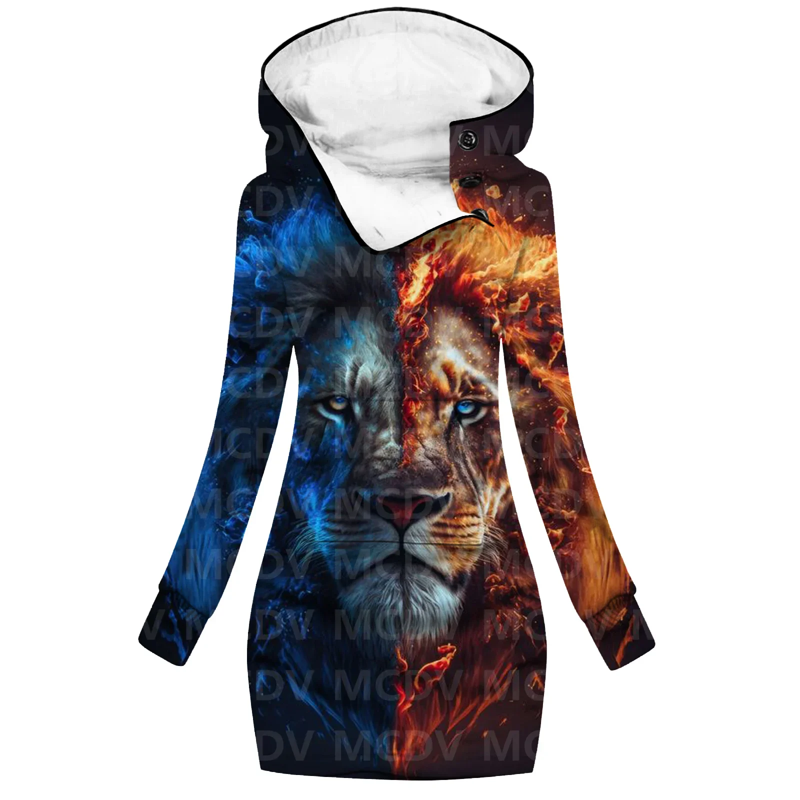 Lion/Fox/Cat 3D Printed Hoodie Dress Novelty Hoodies Women Casual Long Sleeve Hooded Pullover Tracksuit