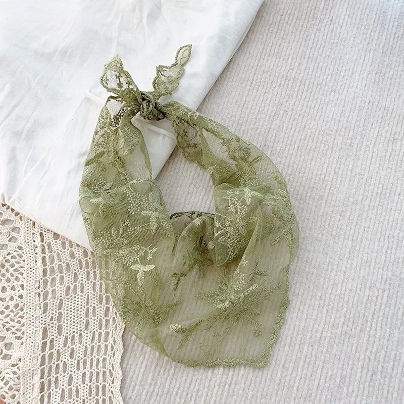 

Beige Lace Retro Ribbon Headband Elegant Triangle Neckerchief Light Soft Hair Neck Wrap Fashion Daily Accessories for Women