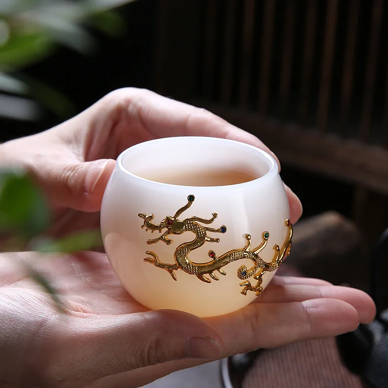 Glass master cup, single cup, kung fu teacup, special cup, carved single tea  large jade porcelain tea